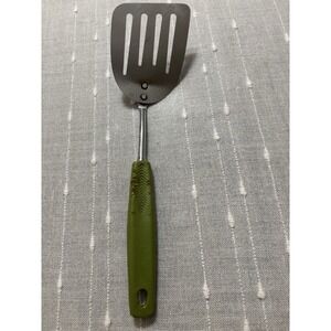 Vintage Foley USA Slotted Angled Spatula Green Short Handle Chrome Plated 9.5"